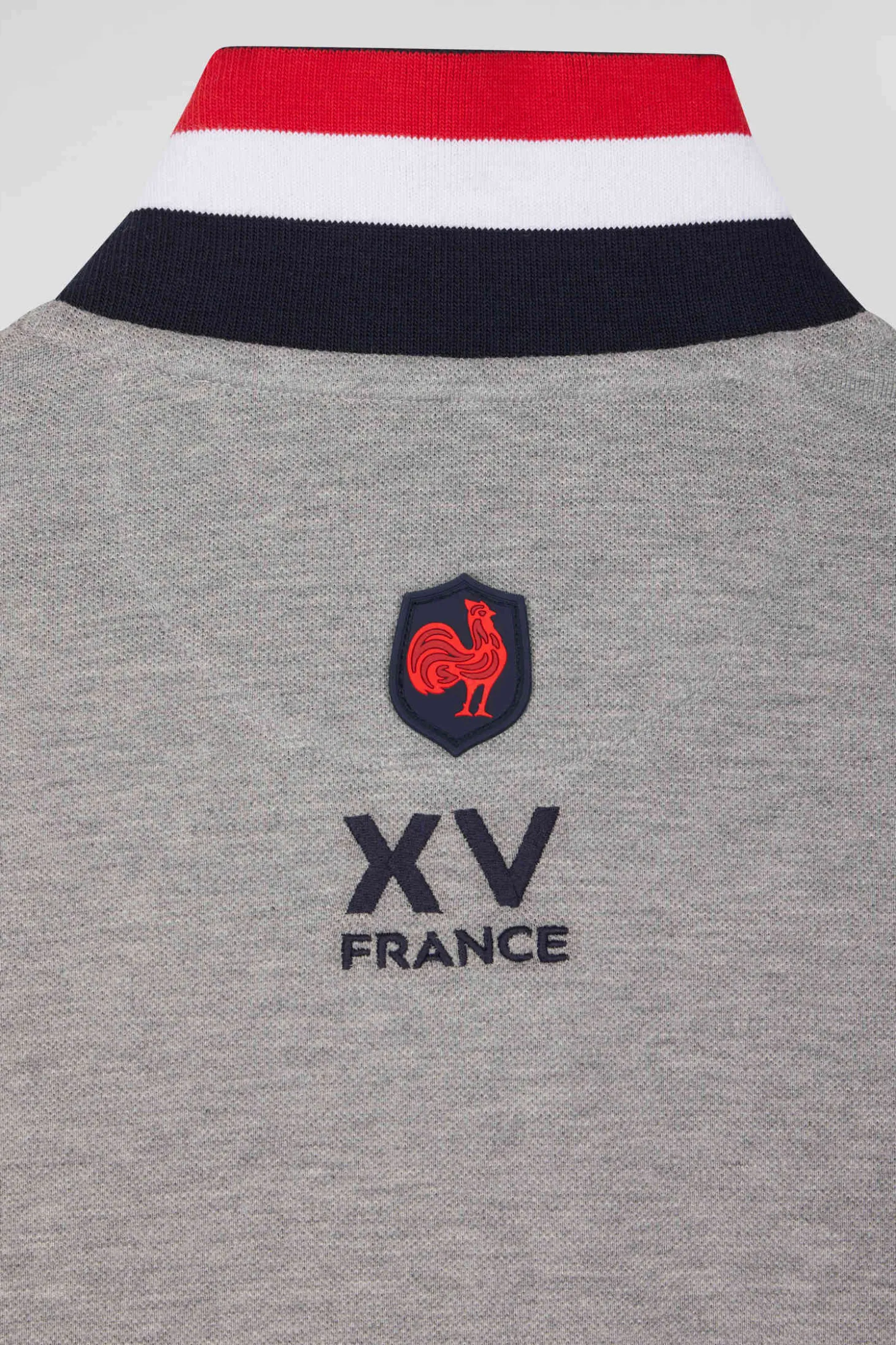 Regular grey long-sleeved cotton piqué polo shirt with XV de France embroidery