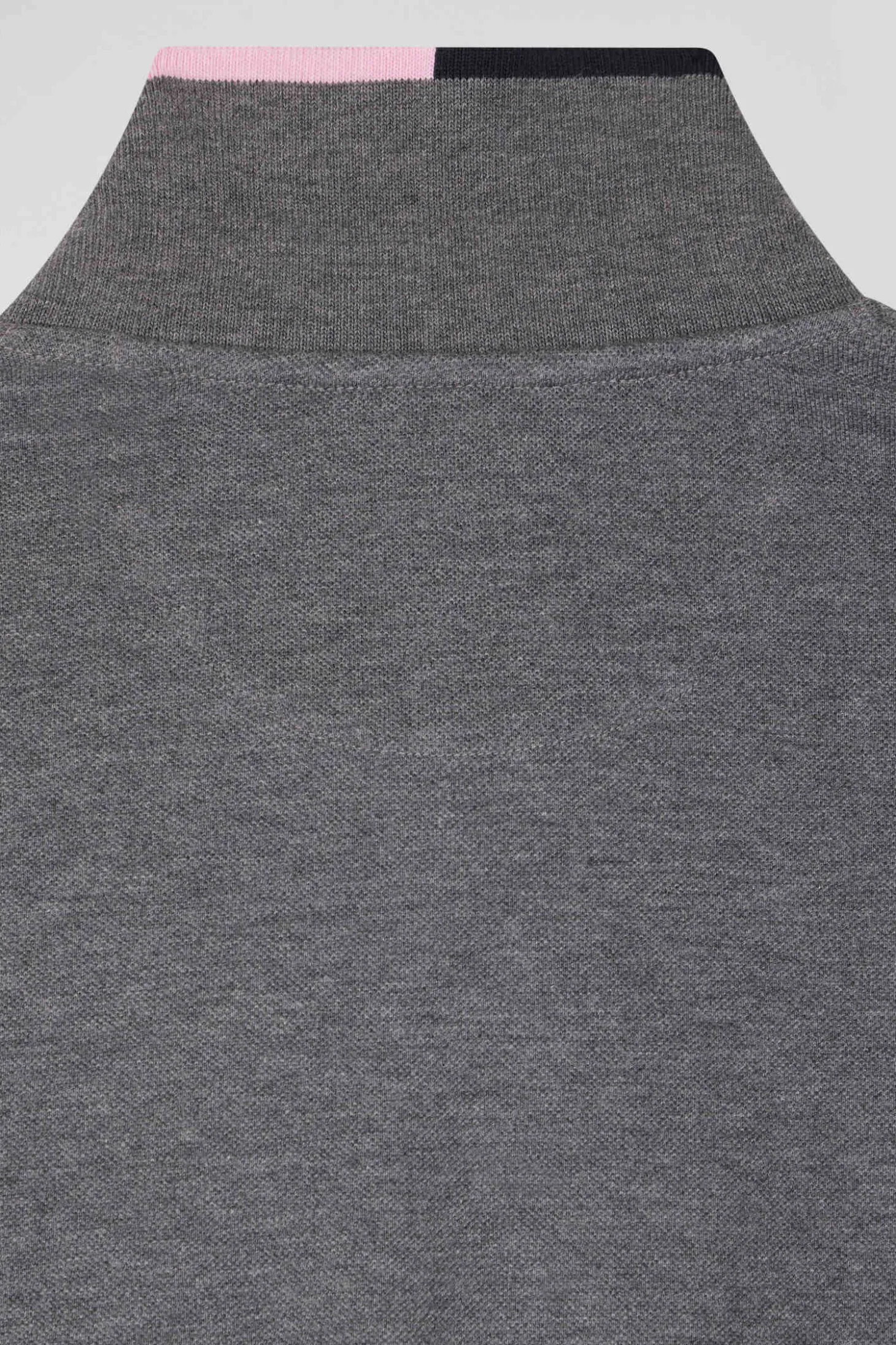 Regular grey long-sleeved cotton piqué polo shirt with pink details