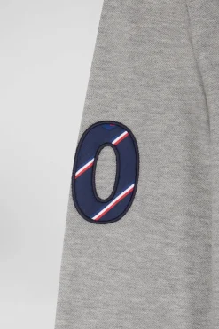Regular grey long-sleeved cotton piqué polo shirt with XV de France embroidery