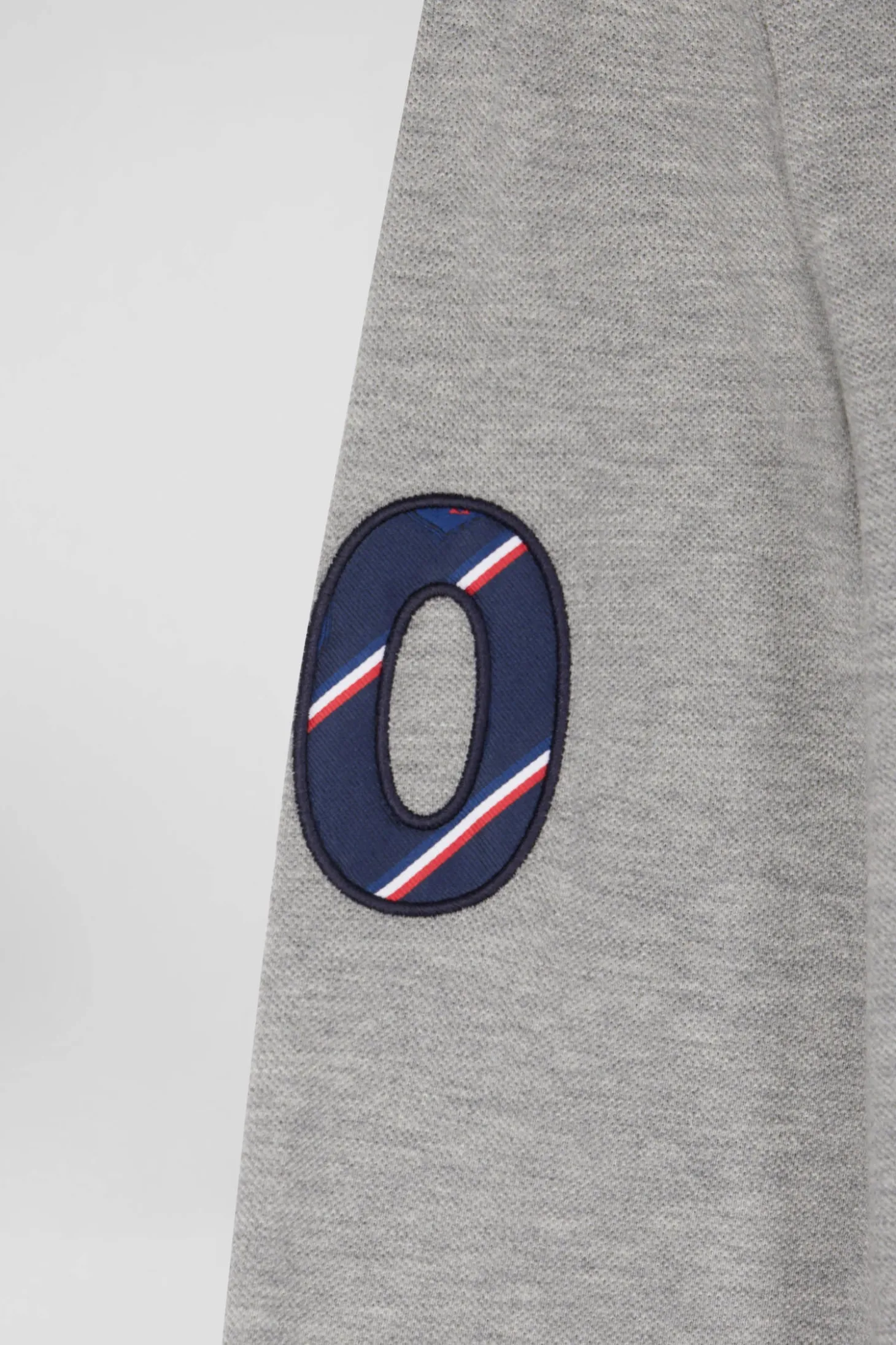 Regular grey long-sleeved cotton piqué polo shirt with XV de France embroidery