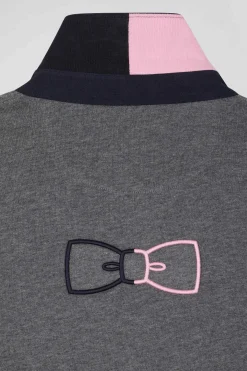 Regular grey long-sleeved cotton rugby shirt with bow tie details
