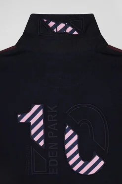 Regular grey long-sleeved colourblock cotton rugby shirt with back embroidery