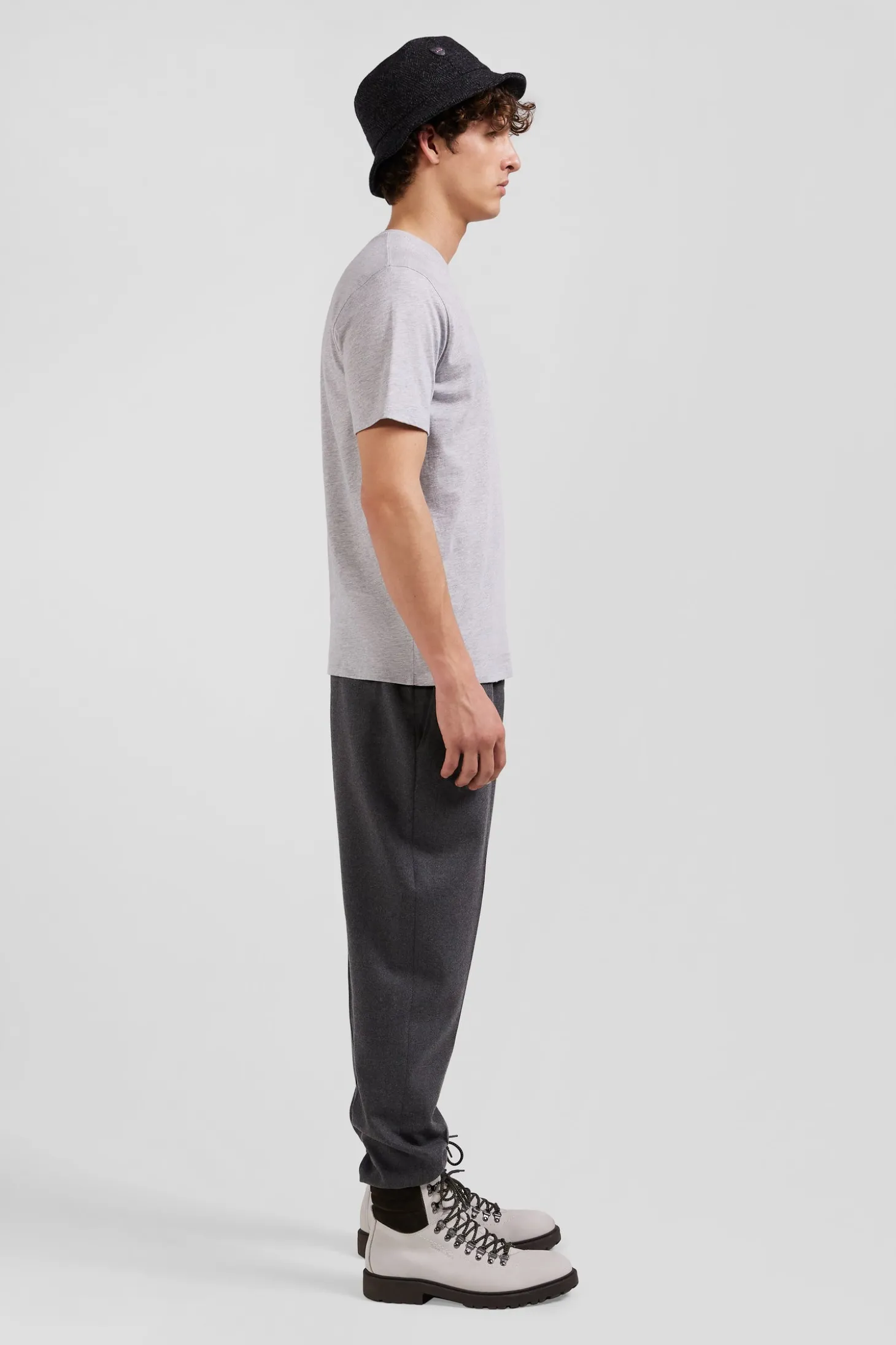 Regular grey Pima cotton short-sleeved T-shirt