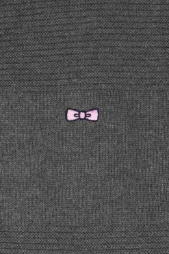 Regular grey plain cotton zipped cardigan with knit patterns