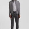 Regular grey plain wool and cotton zipped cardigan