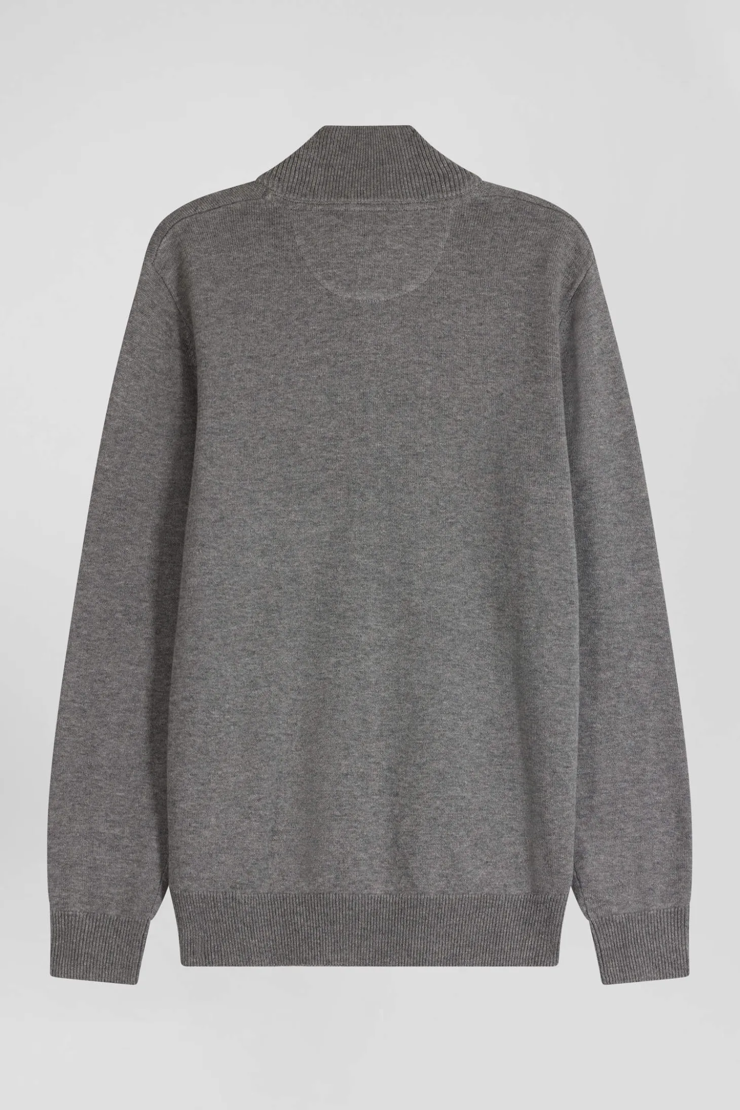 Regular grey plain wool and cotton zipped cardigan