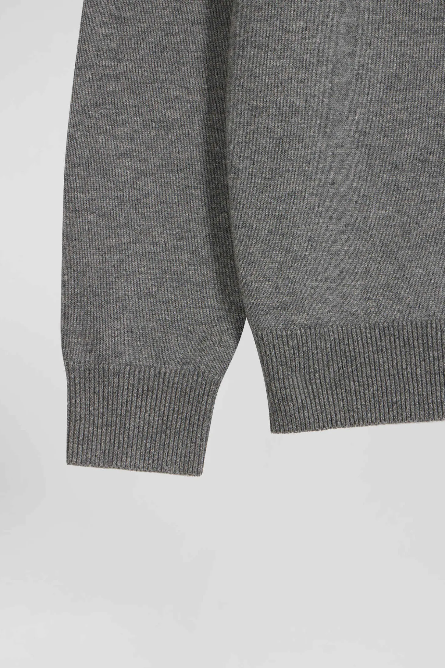 Regular grey plain wool and cotton zipped cardigan
