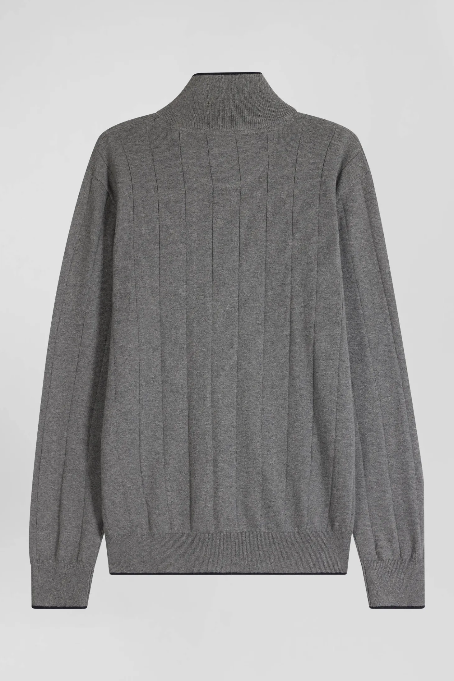 Regular grey semi-zipped cotton and cashmere jumper