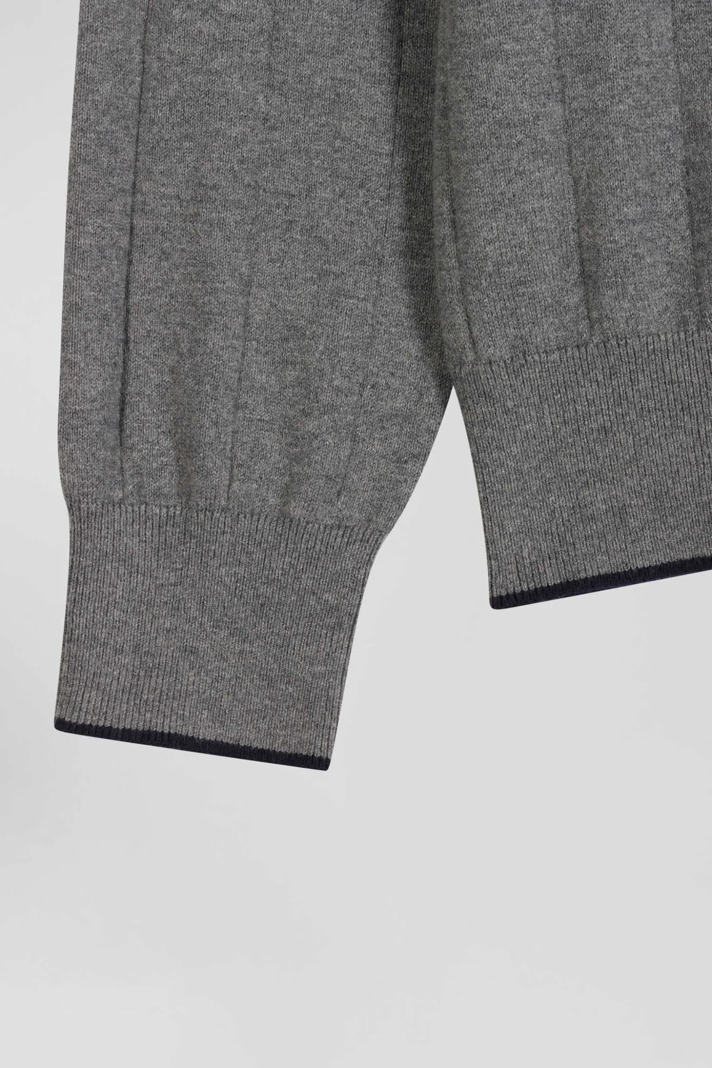 Regular grey semi-zipped cotton and cashmere jumper