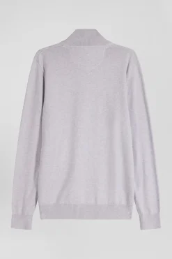Regular grey semi-zipped wool and cotton jumper