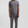 Regular grey short-sleeved cotton T-shirt with emblem embroidery