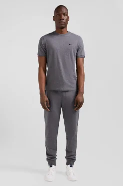 Regular grey short-sleeved cotton T-shirt with emblem embroidery