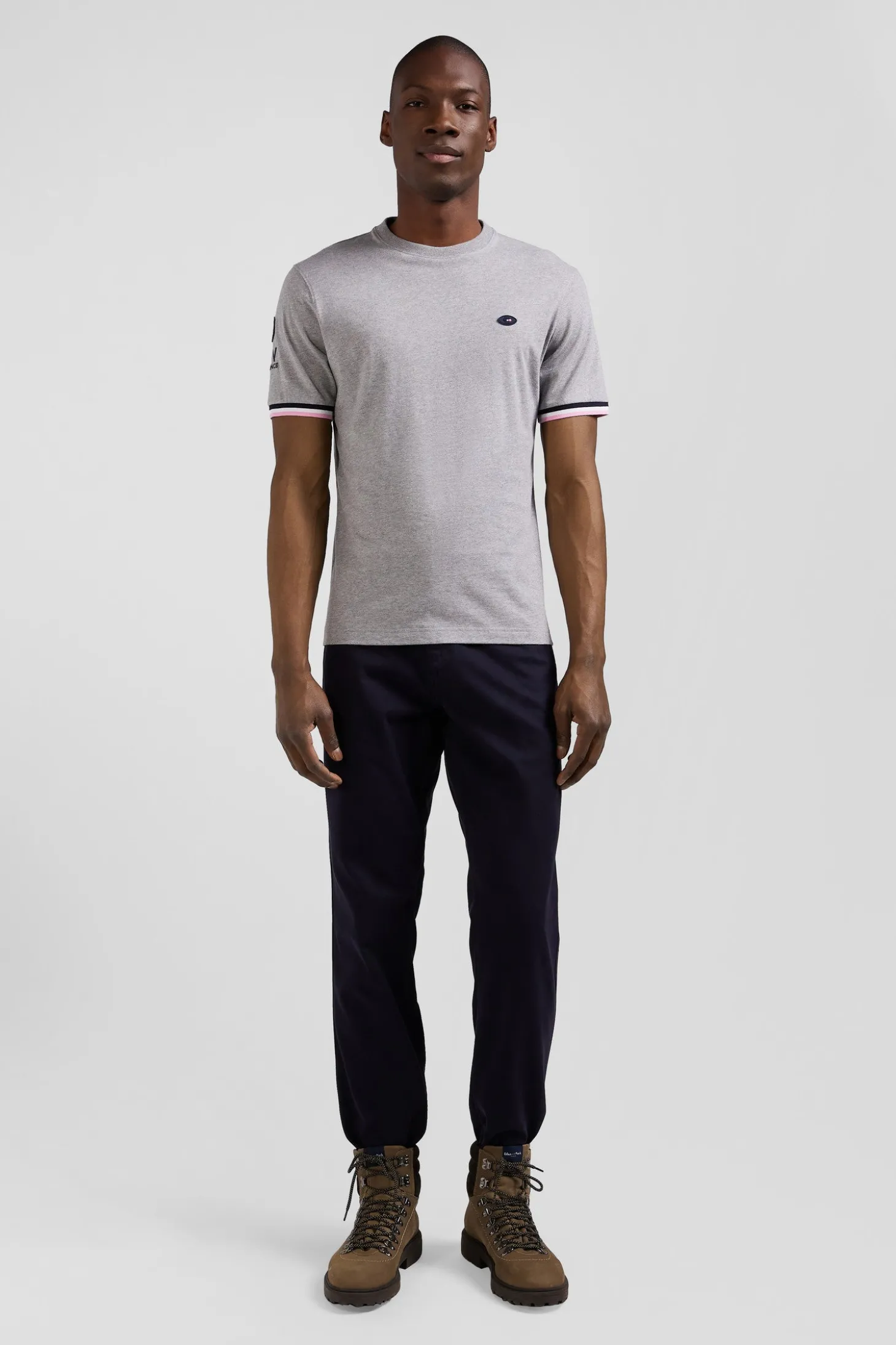 Regular grey short-sleeved cotton T-shirt with XV de France embroidery