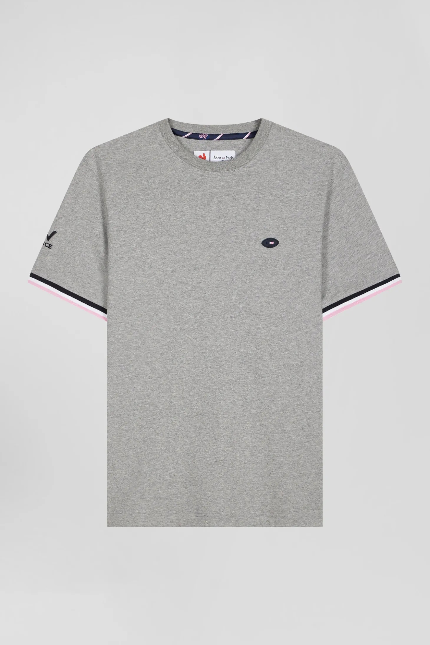 Regular grey short-sleeved cotton T-shirt with XV de France embroidery