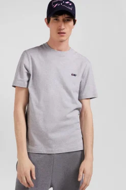 Regular grey short-sleeved cotton T-shirt with back embroidery