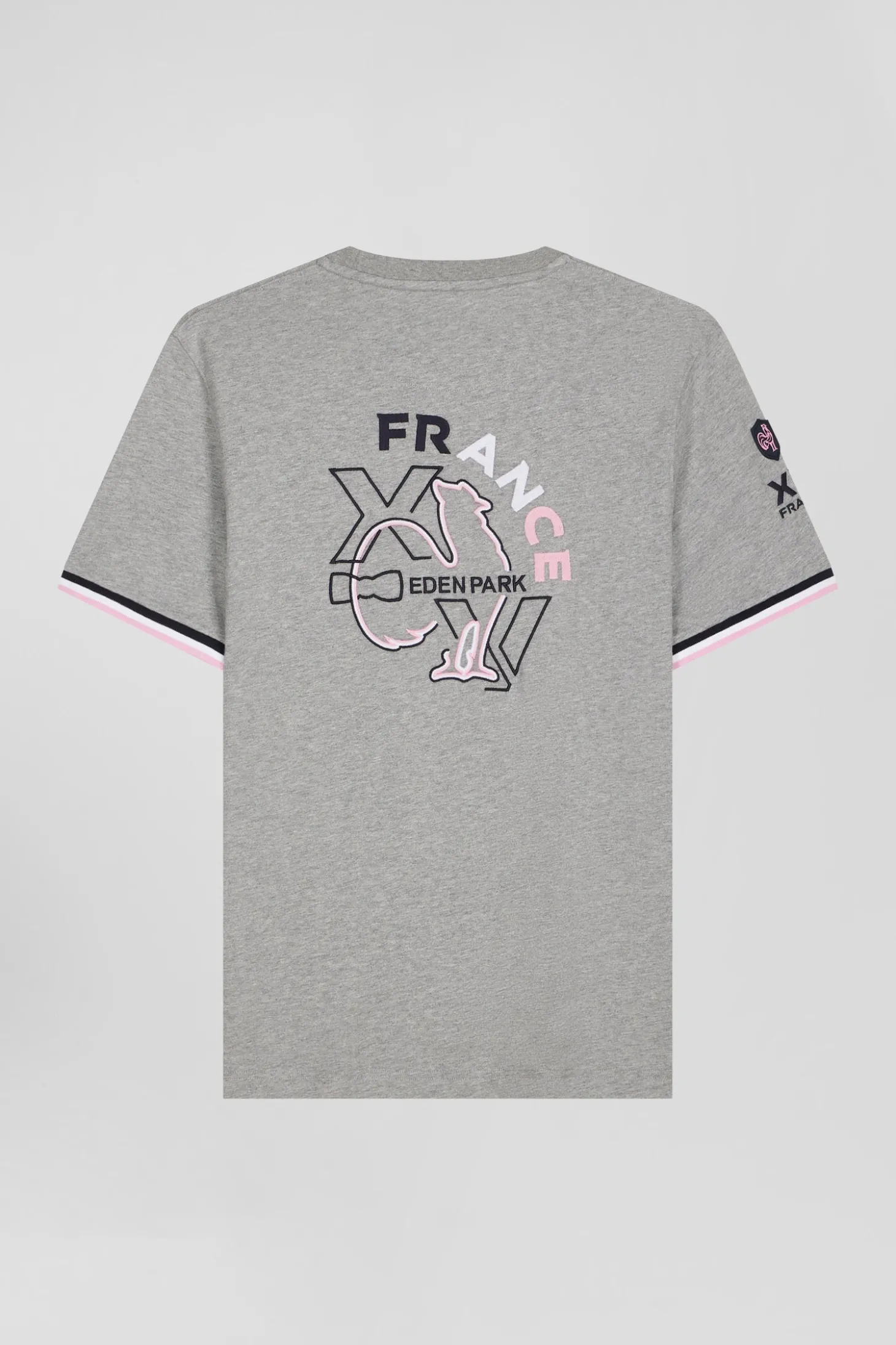 Regular grey short-sleeved cotton T-shirt with XV de France embroidery