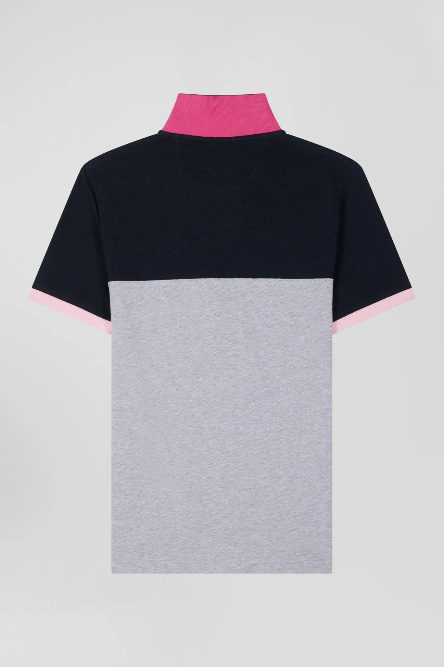 Regular grey short-sleeved cotton piqué polo shirt with bow tie embroidery and contrasting details