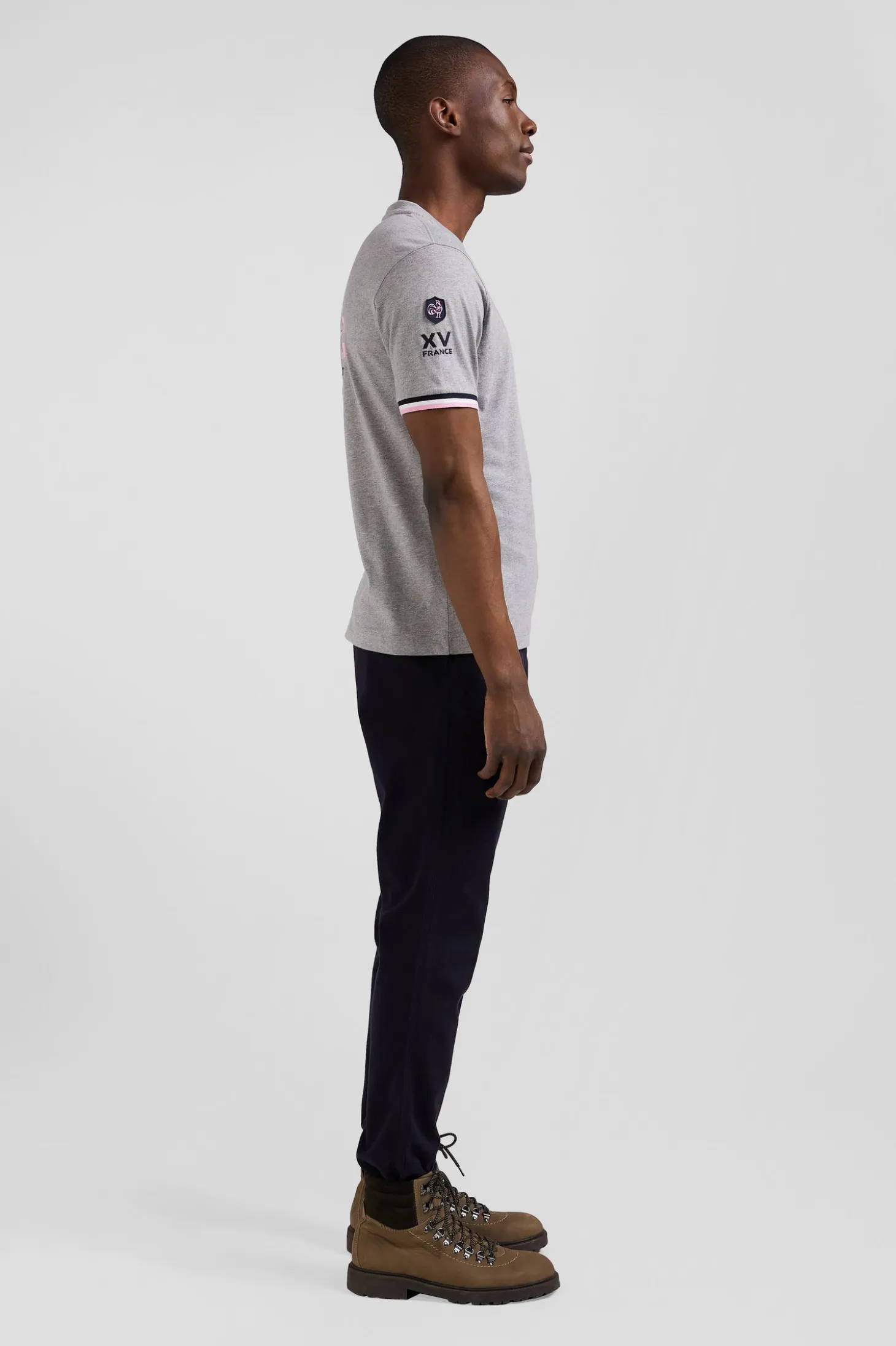 Regular grey short-sleeved cotton T-shirt with XV de France embroidery
