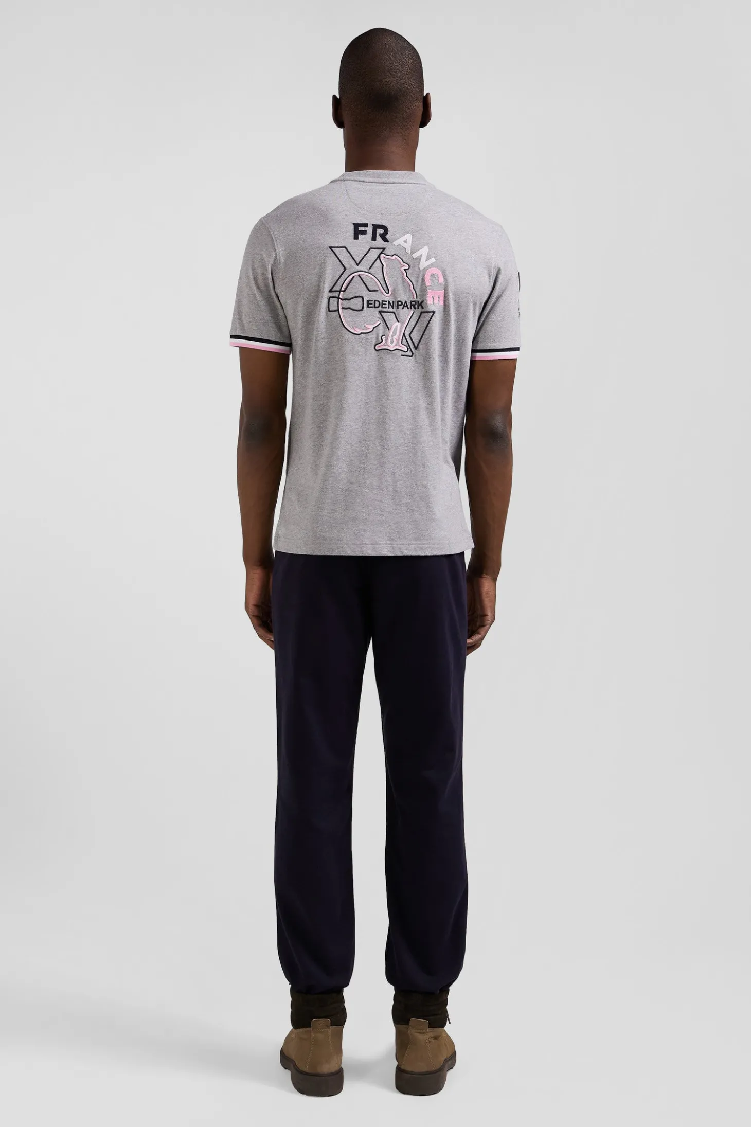 Regular grey short-sleeved cotton T-shirt with XV de France embroidery