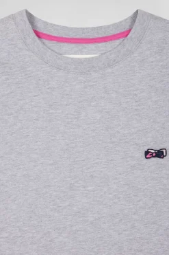 Regular grey short-sleeved cotton T-shirt with back embroidery