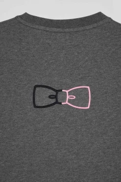 Regular grey short-sleeved cotton T-shirt with emblem embroidery
