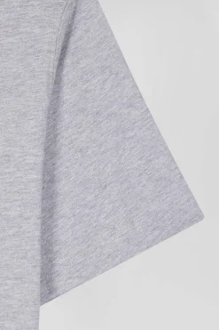 Regular grey short-sleeved cotton T-shirt with back embroidery