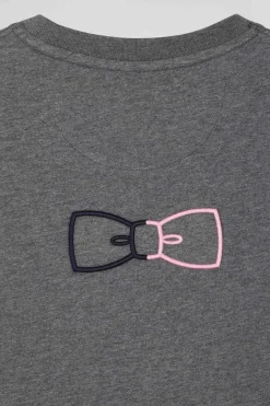 Regular grey short-sleeved cotton T-shirt with emblem embroidery