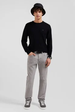 Regular grey stretch cotton 5-pocket trousers