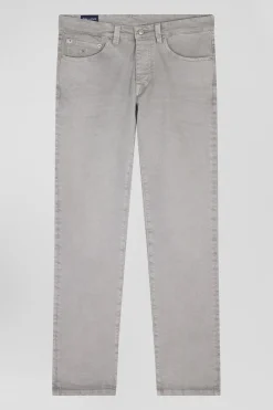Regular grey stretch cotton 5-pocket trousers