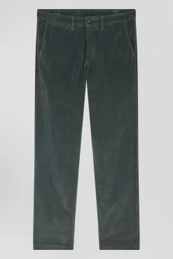 Regular grey stretch cotton velvet chino trousers