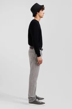 Regular grey stretch cotton 5-pocket trousers