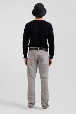 Regular grey stretch cotton 5-pocket trousers