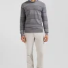Regular grey striped cotton and cashmere crew neck jumper