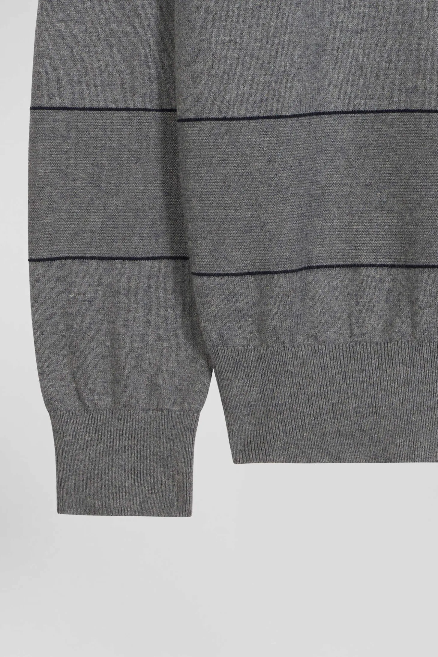 Regular grey striped cotton and cashmere crew neck jumper
