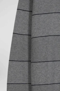 Regular grey striped cotton and cashmere crew neck jumper