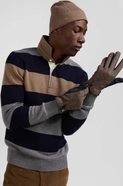 Regular grey striped wool and cotton jumper with rugby shirt collar