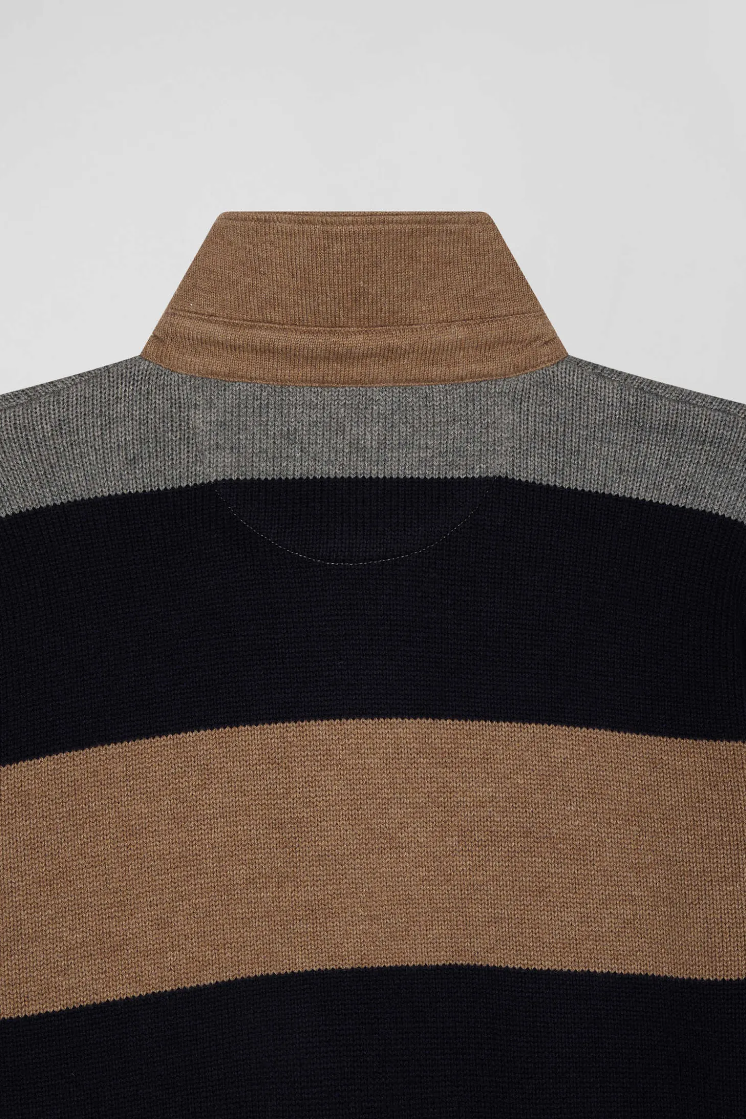 Regular grey striped wool and cotton jumper with rugby shirt collar
