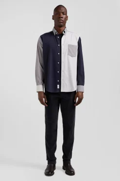 Regular grey tricolour cotton shirt