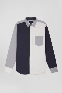 Regular grey tricolour cotton shirt