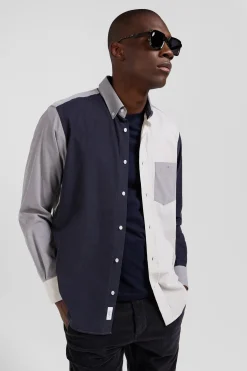 Regular grey tricolour cotton shirt