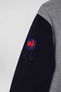 Regular grey tricolour XV de France long-sleeved cotton rugby shirt