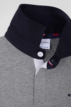 Regular grey tricolour XV de France long-sleeved cotton rugby shirt