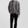 Regular grey wool and cotton knitted zip-up jumper