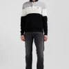 Regular grey wool and cotton jumper with knit patterns and rugby shirt collar