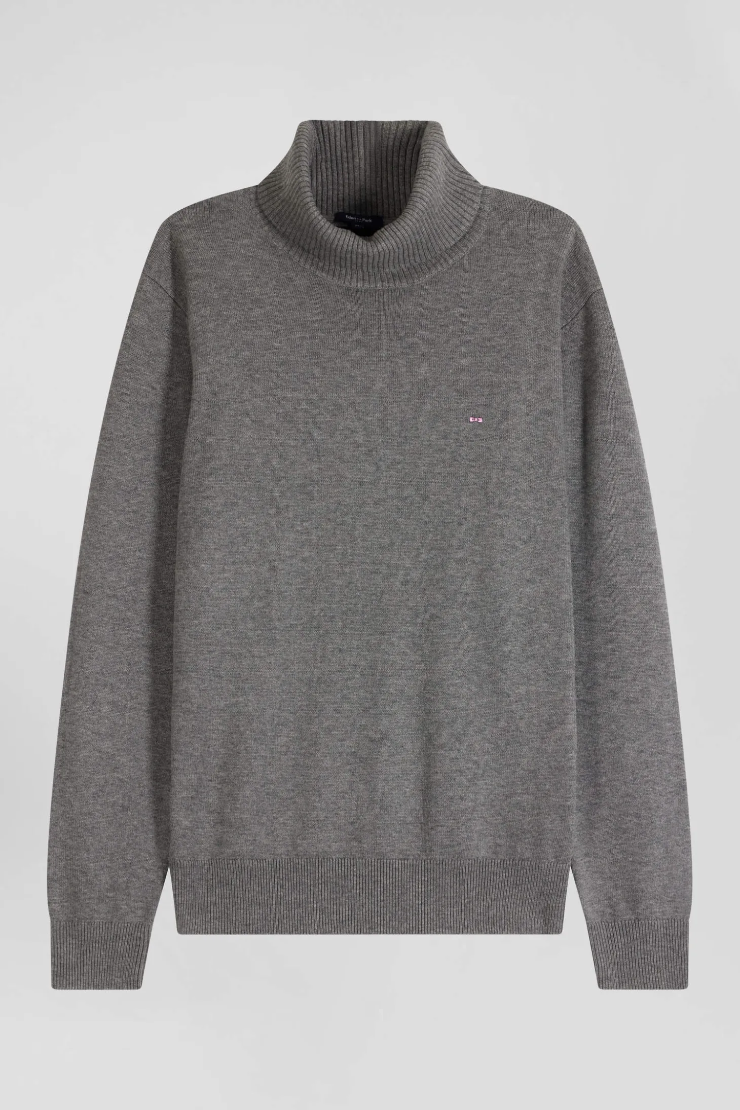 Regular grey wool and cotton turtleneck jumper
