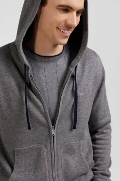 Regular grey wool and cotton knitted zip-up jumper