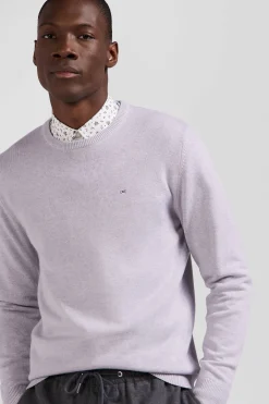 Regular grey wool and cotton crew neck jumper