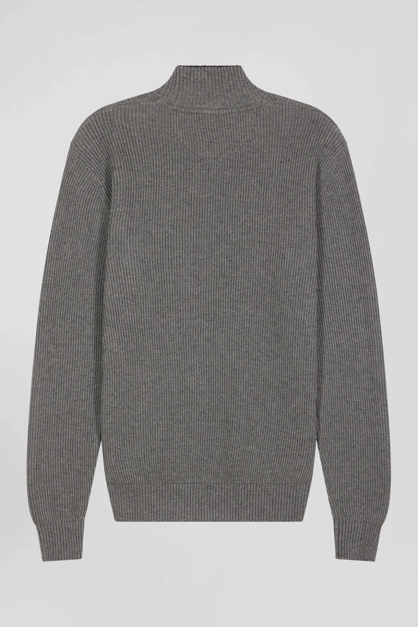 Regular grey wool and cotton high-neck jumper
