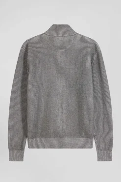 Regular grey wool and cotton zipped cardigan