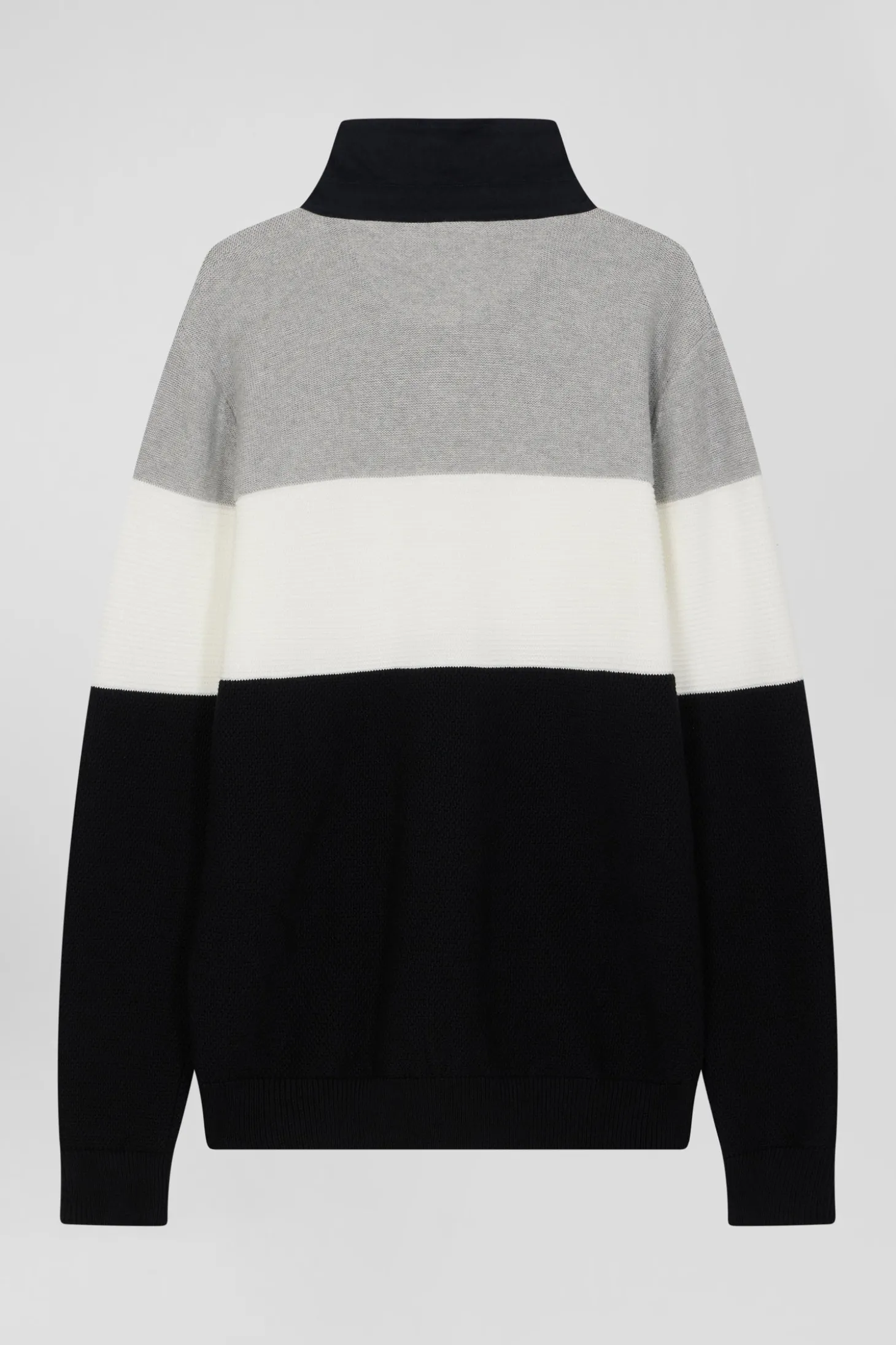 Regular grey wool and cotton jumper with knit patterns and rugby shirt collar